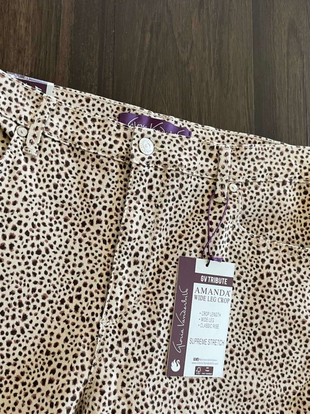 Gloria Vanderbilt Amanda Crop Wide Leg Pants Beige Leopard NWT Stretch 10